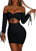 Load image into Gallery viewer, Women'S Sexy Tube Long Sleeve Cutout Drawstring Ruched Bodycon Mini Club Dress
