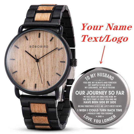 BOBOBIRD Engraved Wooden Watch Custom Precious Gift Quartz Wristwatch Men Boyfriend Birthday Groomsmen Anniversary Father'S Day