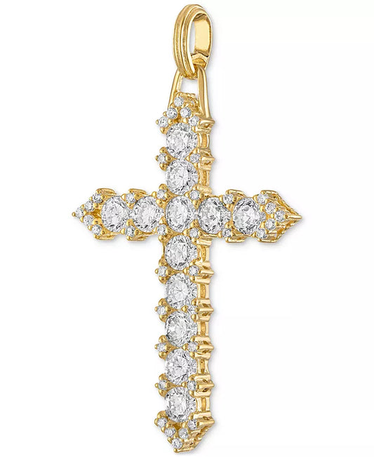 Cubic Zirconia Cross Pendant in 14K Gold-Plated Sterling Silver, Created for Macy'S