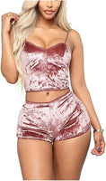 Load image into Gallery viewer, Women'S Velvet 2 Piece Outfit Spaghetti Strap Sleeveless Crop Top Camisole and Shorts Pajamas Set Sleepwear Nightwear
