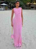 Load image into Gallery viewer, Summer Beach Knit Maxi Dress for Women Cover-Up Pink Sleeveless Twist Sundress Knitwear See-Through Maxi Bodycon Dress New
