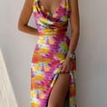 Load image into Gallery viewer, V-Neck Slip Dress Low Cut Printed Slit Dress
