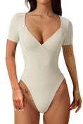 Load image into Gallery viewer, Women'S Short Sleeve Bodysuit V Neck Body Suits Seamed Cup Going Out Tops Shirt
