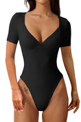 Load image into Gallery viewer, Women'S Short Sleeve Bodysuit V Neck Body Suits Seamed Cup Going Out Tops Shirt
