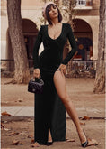 Load image into Gallery viewer, Women'S Sexy Bodycon Long Sleeve Deep V Neck High Slit Cocktail Party Maxi Dresses
