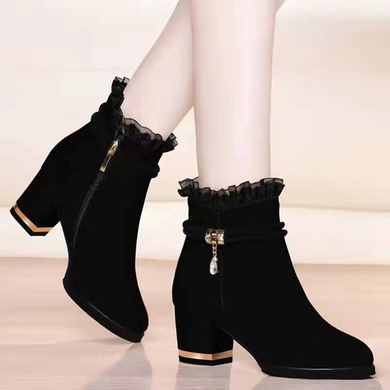 Women'S Ankle Boots, Extra Large, 35-43, Winter, Fashion High Heels, Lace, Waterproof, Snow Proof, 2021 NEW