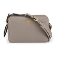 Load image into Gallery viewer, New  Argilla Grey Vitello Phenix Leather Double Zip Crossbody Bag 1BH079
