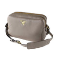 Load image into Gallery viewer, New  Argilla Grey Vitello Phenix Leather Double Zip Crossbody Bag 1BH079
