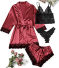 Load image into Gallery viewer, Sexy Lingerie,  Silk Satin Pajamas for Women, Womens Summer Pajamas Pjs Sets of 4 Pcs with Floral Lace Top Shorts and Robe, Gift for Women
