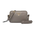 Load image into Gallery viewer, New  Argilla Grey Vitello Phenix Leather Double Zip Crossbody Bag 1BH079
