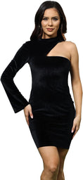 Load image into Gallery viewer, Womens One Shoulder Long Sleeve Velvet Bodycon Party Club Mini Dress
