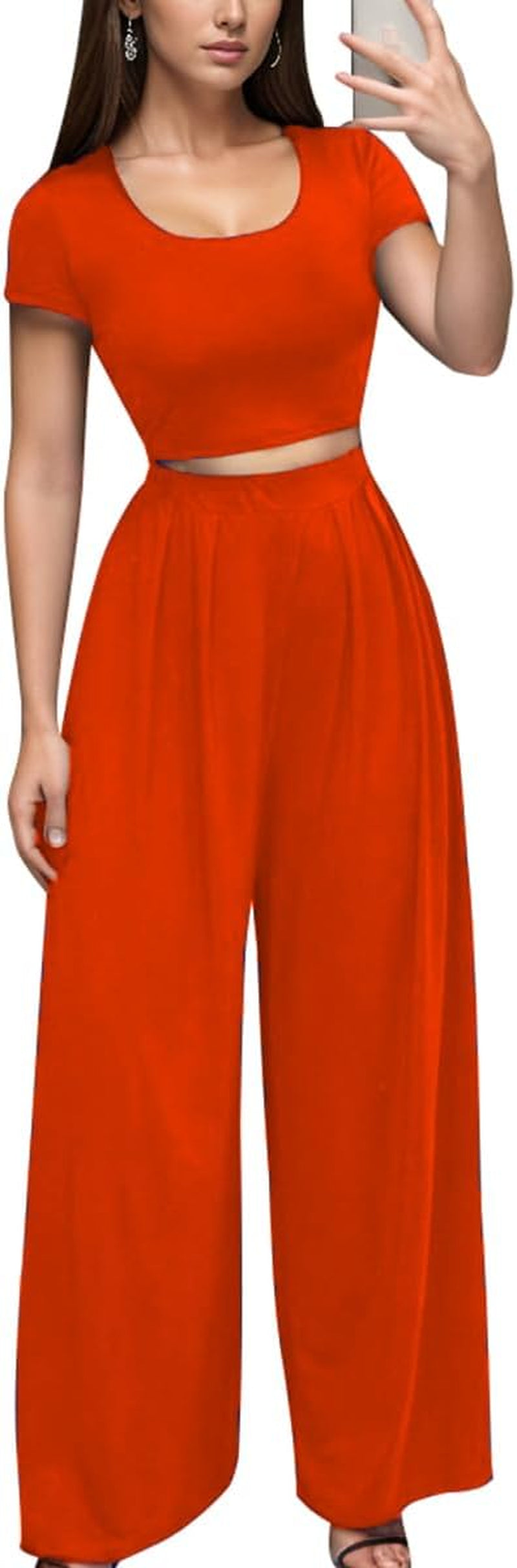 2 Piece Wide Leg Outfits for Women Short Sleeve Stripe Crop Top Wide Leg Palazzo Pants Outfits