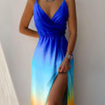 Load image into Gallery viewer, V-Neck Slip Dress Low Cut Printed Slit Dress
